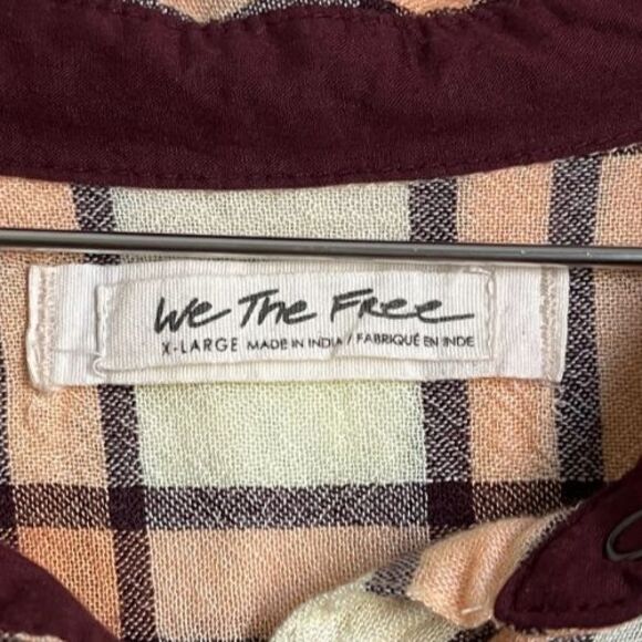 We The Free Pacific Dawn Drawstring Plaid Shirt in Peach Tree Combo Size XL - Picture 4 of 6